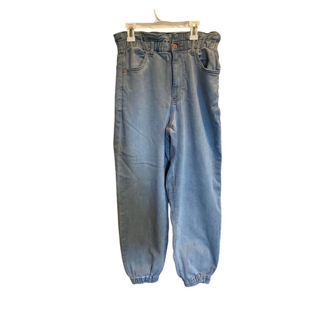 Express 8 High-Rise Denim Jogger Pants Light Wash Elastic Waist Cuffed